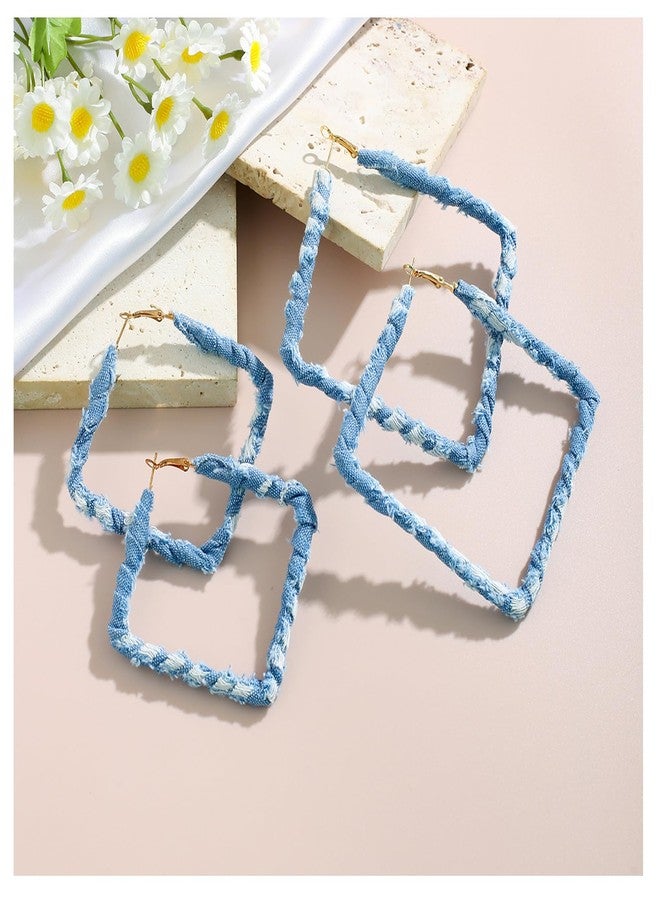 WFik Boho Large Denim Square Hoop Earrings,Simple Exaggerated Big Square Round Dangle Earrings Statement Earrings Jewelry Summer Beach Body Accessories Jewelry for Women (C) - Image 5